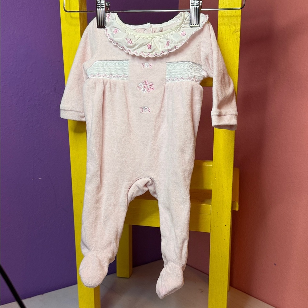 Pink Baby Footie with Floral Embroidery